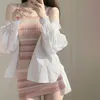 Robe de robe pour femmes robe en tricot à collier carré enveloppé des robes à manches longues à ajustement slim 240415