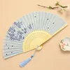 Decoratieve beeldjes Vintage zijde vouwventilator Chinees Japans bedrukte bamboe hand vastgehouden kunst ambachten cadeau huisdecoraties dans prop