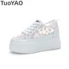 Casual Shoes 8cm Air Mesh äkta läderplattform Kile High Brand Flats Summer Fashion Chunky Sneaker Hollow Comfort