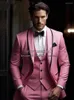 Men's Suits Elegant Pink Men For Wedding Black Lapel Groom Tuxedos Custom Made 3 Pieces Business Party Prom Blazer Costume Homme Pour