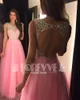 Robes de fête brillantes robe de bal de tulle rose long 2024 Crystal perle backless formels vestidos de fiesta abendkleider