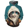 Kvinnors hoodies mode cool kattgrafik 3d tryckta hoodies rolig personlighet pullover höst tröjor trendiga unisex heta säljkläder topp 240413