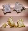 Luxury Crystal Princess Square Earrings White Gold Yellow Color Zircon Wedding Stud For Women Men Jewelry Cz3626929