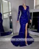 Party Dresses Royal Blue Deep V Neck Long Prom Dress For Black Girls 2024 Sequined Birthday With Full Sleeve Evening Gowns High