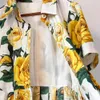 Floral Print Midi Shirt Dresses for Women Short Sleeve Lace Up Holiday Dress Runway Designer Fashion Clothes Summer Vestido