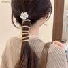 Hair Rubber Bands Metal rhinestone elastic headband womens elegant telephone line headband spiral coil screw ponytail hair accessories Y240417