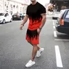 Survêtements masculins Le dernier t-shirt à cou rond décontracté et à la mode en jeu d'été de flamme d'été 3D Shorts à manches courtes à manches courtes