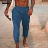 Pantalon masculin masculin plage décontracté pantalon de lin en coton masculin pantalon de longueur de cheville plus taille pantalon de poche solide décontracté Q240417