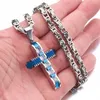 Pendant Necklaces Siver Blue Color Stainless Steel Cross Byzantine Chain Fashion Men And Women Jewelry Wholesale