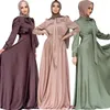 エスニック衣類アラビア語サテン女性イスラム教徒アバヤ平原ロングマキシドレストルコイスラム党ドバイローブカフタンフェムムスルマンガウン