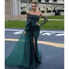 Parti Elbiseleri Gelinfair Lüks Koyu Yeşil İnciler Denizkızı Akşam Sıkıştırılabilir Overkirt Bir Omuz Uzun Kollu Yarık Balo Kıyısı