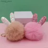 Plush Keychains Wholesale Cute Rabbit Ears Hair Ball Bag Pendant Creative Plush Student Bag Keychains Y240416