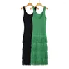 Casual Dresses Summer Tassel Knit Camisole Dress Sexig Boho Birthday for Women Green S M L