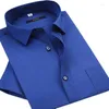 Camisas de vestir para hombres Azul puro verano de algodón de algodón de alta calidad masculino masculino formal hombres casuales camisa manga corta súper grande talla grande M-9xl