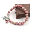 Beaded Strand XSM 8mm Natural Rhodonite Beads Armband Lotus Flower Tree of Life Meditation Prayer Rosary Stone Armband Bangles Jewe Dhwfe