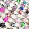 Band Rings Fashion 30Pcs/Lot 100% Natural Gemstone Ring Vintage Sier Shell Broken Metal Finger Fit Women And Men Charm Jewelry Party Dhvw6