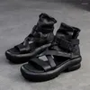 Sandalen hohe Top Frauen gewebt Open Toe Summer Stiefel 2024 Luxus hohles Schnalle Echtes Leder Dicke Fersenschuhe