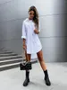 Casual Dresses Elegant V-Neck Women's White Summer 2024 Simple Loose Fit Solid Long Sleeve Button Shirt Dress S-XXL