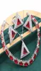 2021 Geometric Red Stones Silver Jewelry Set for Women Bracelet Stud Earrings Necklace pendant Ring1042294