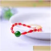 Beaded Strand Wholesale Light Red Natural Crystal Bracelets Rice Shape Bead Bracelet Lucky For Women Girl Single Lap Jewelry Drop Deli Dhqql