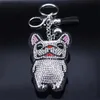 Keychains Lanyards Söt fransk bulldogg Crystal Tassel Keychain Bag Accessories Lovely Animal Dog Keyring Holder Pet Lover Gift Jewelry Porte Cl Y240417