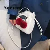 Bag Plush Cherry Lovely Drawstring Women'S 2024 Winter Soft Cute Personality Shoulder Fruit