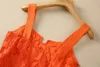 Summer Runway Lace Spaghetti Strap Dresses for Women 2024 Designer Sleeveless Midi Party Dress Orange Elegant Holiday Beach