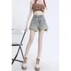 Fleece Retro Denim Shorts Women S Summer Thin Thin新しいハイウエストルーズスリムワイドレッグ