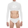 Men's Tracksuits Women Mens Wetlook PVC Leather Tops And Shorts Set Sexy Long Sleeve Zipper Crop Top With Low Rise Panties Club Outfits