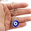 Keychains Lanyards Good Luck Blue Eyes Key Chain Turkish Evil Eye Prayer Glass Beads Keychain Amulet Bag Hanging Decor Charm Gift for Protection Y240417