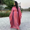 Etniska kläder dubai abaya kvinnor ramadan glänsande muslimska maxi klänning kvinnlig fladdermus ärm kaftan mantel djellaba jalabiya kalkon bön klänning arab