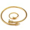 Anpassade kvinnors smycken 18K Guldpläterad rostfritt stål Twisted Cable Wire Rep Gold Nail Bangle Armband Kvinnor