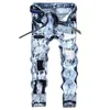 Men's Jeans Mens Denim Embroidery Ripped Patchwork High Street Pants Light-colored Trendy Hole Ruined Straight Large Size d240417