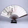 Decorative Figurines Red Sandalwood Gold Hand-painted Painted Fan Craft Gift Collection Folding Ebony For Friends Wedding Jewelry Chinese