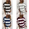 Yatay Kadın Stripes Sweatshirtler Külot Üst Moda Günlük Uzun Kollu Yuvarlak Boyun Sweatshirt Sonbahar Kış Gevşek Giysileri Kadın İçin