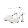 2024 Femmes Mesdames Vrai Real Cuir Spool Talons hauts Sandales Sandales Robe de mariée Gladiateur Sexy Chaussures One-Line Patent Solid Taille 34-43