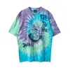 Tie Dye Blue Tees T-shirts Zomer Vintage hoogwaardige mannen Women Gedrukte tops T-shirt Real Pics 2024