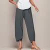Women's Pants Lady Solid Color Straight Ankle-Length Prairie Chic Elastic Waist Loose Fit Female Trousers Pantalones De Mujer