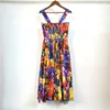 Zjyt Summer Holiday Beach Dress per donne Stampa vintage Spaghetti Strap Abiti Midi Designer Elegante Vestidos 240410