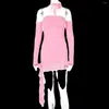 Lässige Kleider Fashion Style Kurzrock sexy Sling Pink Dress Tube Top Slim Fit Blume