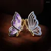 Kolczyki na stadninach Piękny fioletowy motyl szkliwa dla kobiet solidna 925 srebrna elegancka elegancka jubiria odosobnicza