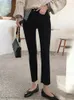 Jeans pour femmes lavé haute taille inclination de poche solide femme d'été zipper la longueur pantalon denim streetwear jambe droite 2024