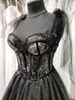 Party Dresses Real S som visar 2024 Black Corset Off-Shoulder A-Line Tulle spetspetspärlor golv-trail bollklänning