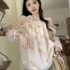 Blusas femininas Korejpaa Blusa Mulheres 2024 Primavera Francês Estilo do ombro camisas de chiffon fêmea de manga comprida