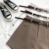 Kvinnors shorts evnisi kvinnor chic office lady med bälte vintage byxor casual a-line hög midja kort för 2024 sommar