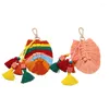 Keychains europeiska amerikanska fransar nyckelkedja hänge etnisk stil väska hängande dekorerad med färgade bomullstrån vävda blad