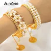 Ayong Elegant Pearls Gold armbanden 21K Gold vergulde luxe manchet Bangle Turkse Midden -Oosten Muslim Party Sieraden Evenement Geschenken 240412