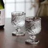 6pcsSet Engraved Glass Small Wine Glass Candle Holder Transparent Mini Wine Cup High Cup Candlestick Party Decorations Supplies 240408