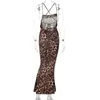 Casual Dresses Women Dress Spaghetti Strap Backless Slim Off Shoulder Sleeveless Leopard Print Low Cut Party Prom Strappy Long Sundress