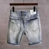 Heren jeans heren denim shorts met gaten gewassen Koreaanse stijl rechte kwart patch casual d240417